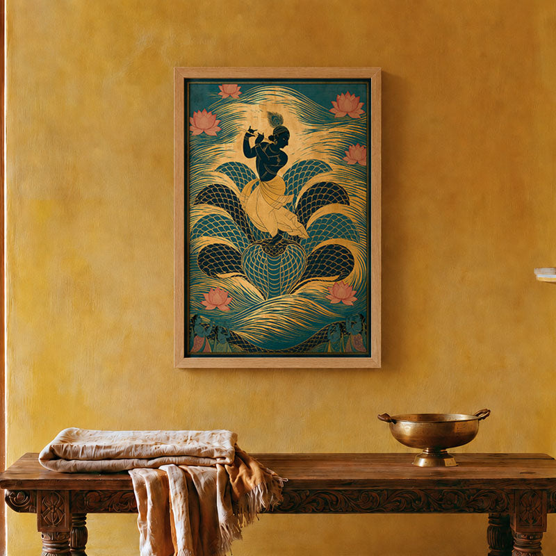 Krishna and the Serpent Pichwai wall art print