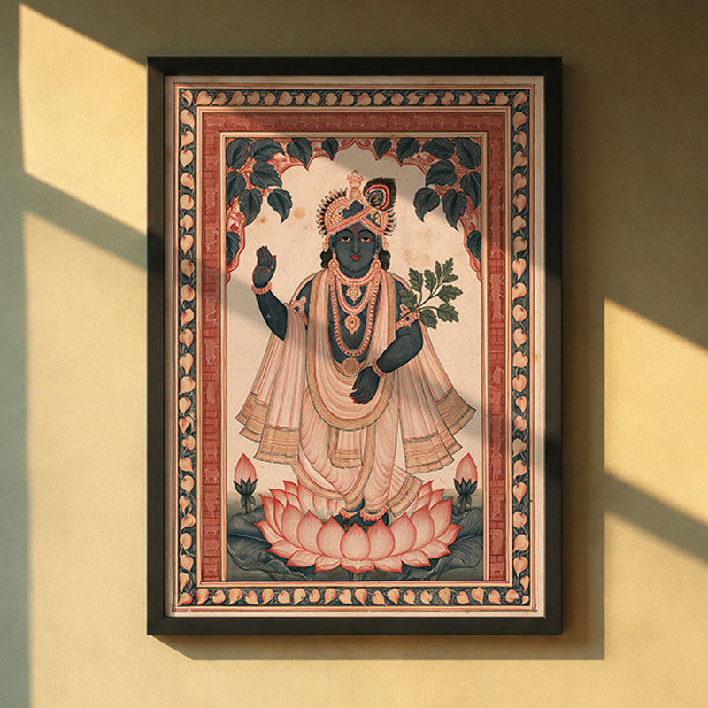 Shrinathji on a Lotus Pichwai wall art print