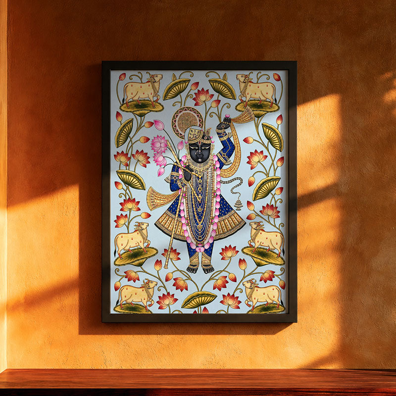 Shrinathji with Sacred Cows Pichwai wall art print