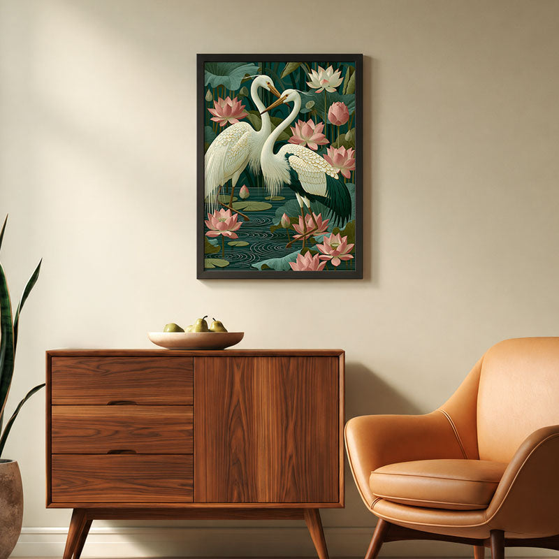 Two Cranes in a Lotus Pond
