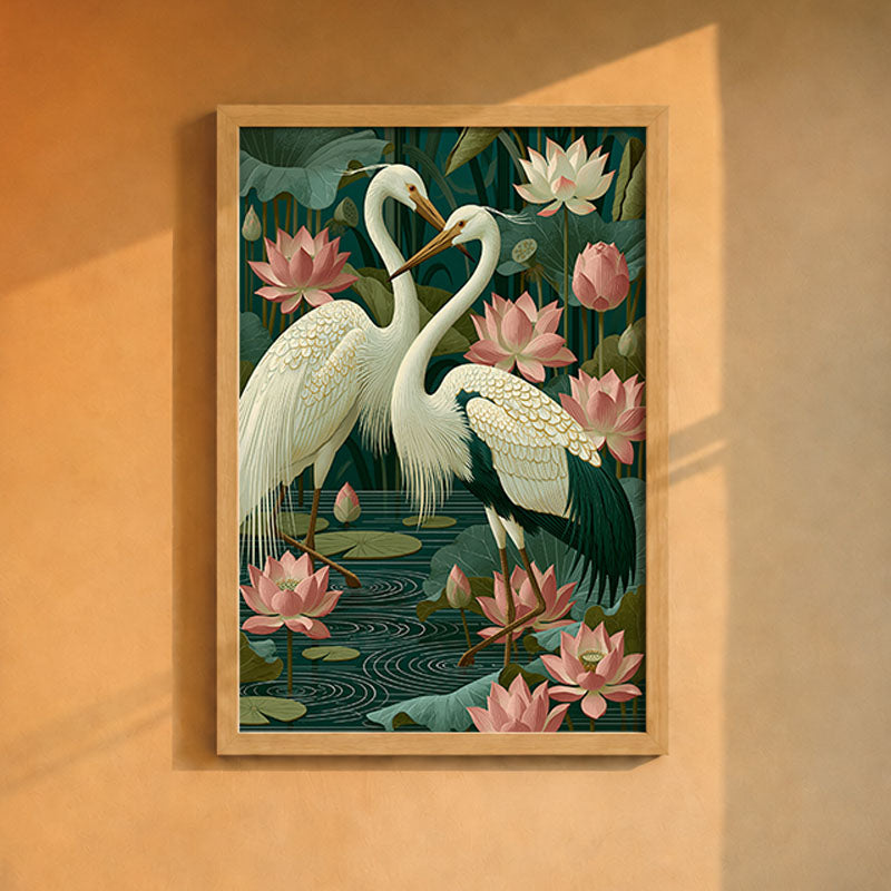 Two Cranes in a Lotus Pond
