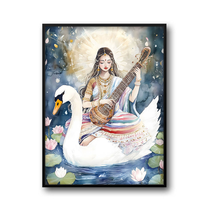 Saraswati Maa with Swan  - Vastu Painting