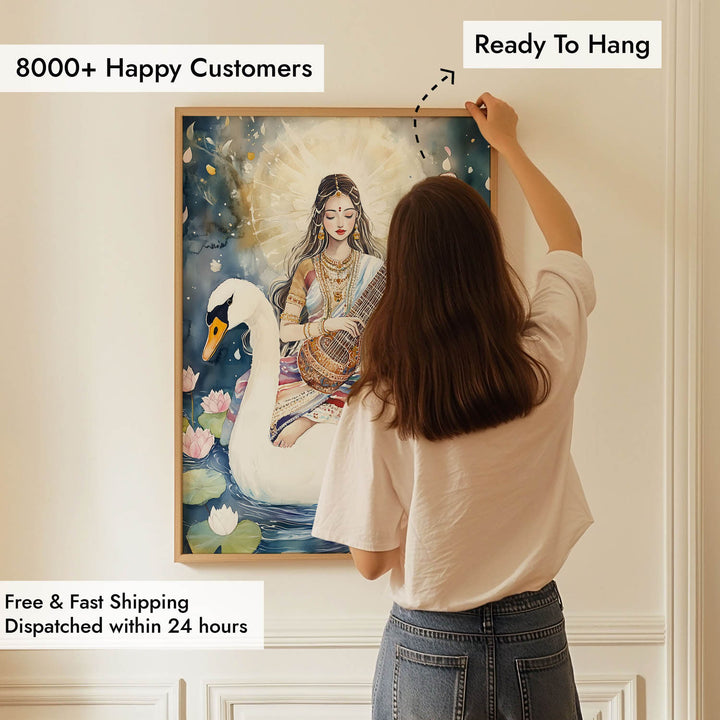 Saraswati Maa with Swan  - Vastu Painting