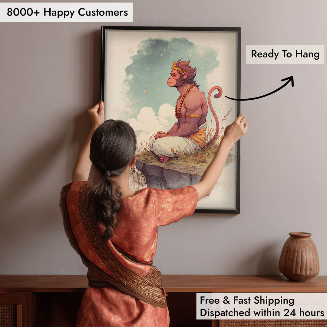 Hanuman Painting – Bajrangbali Wall Art in Meditation