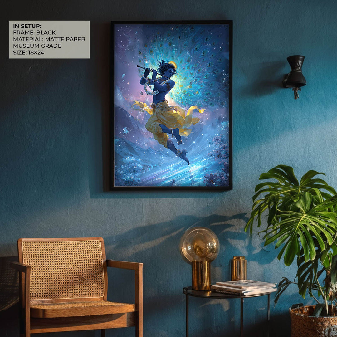 Celestial Krishna Painting – Flute Wall Art