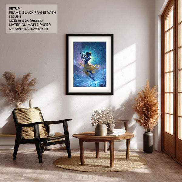 Celestial Krishna Painting – Flute Wall Art