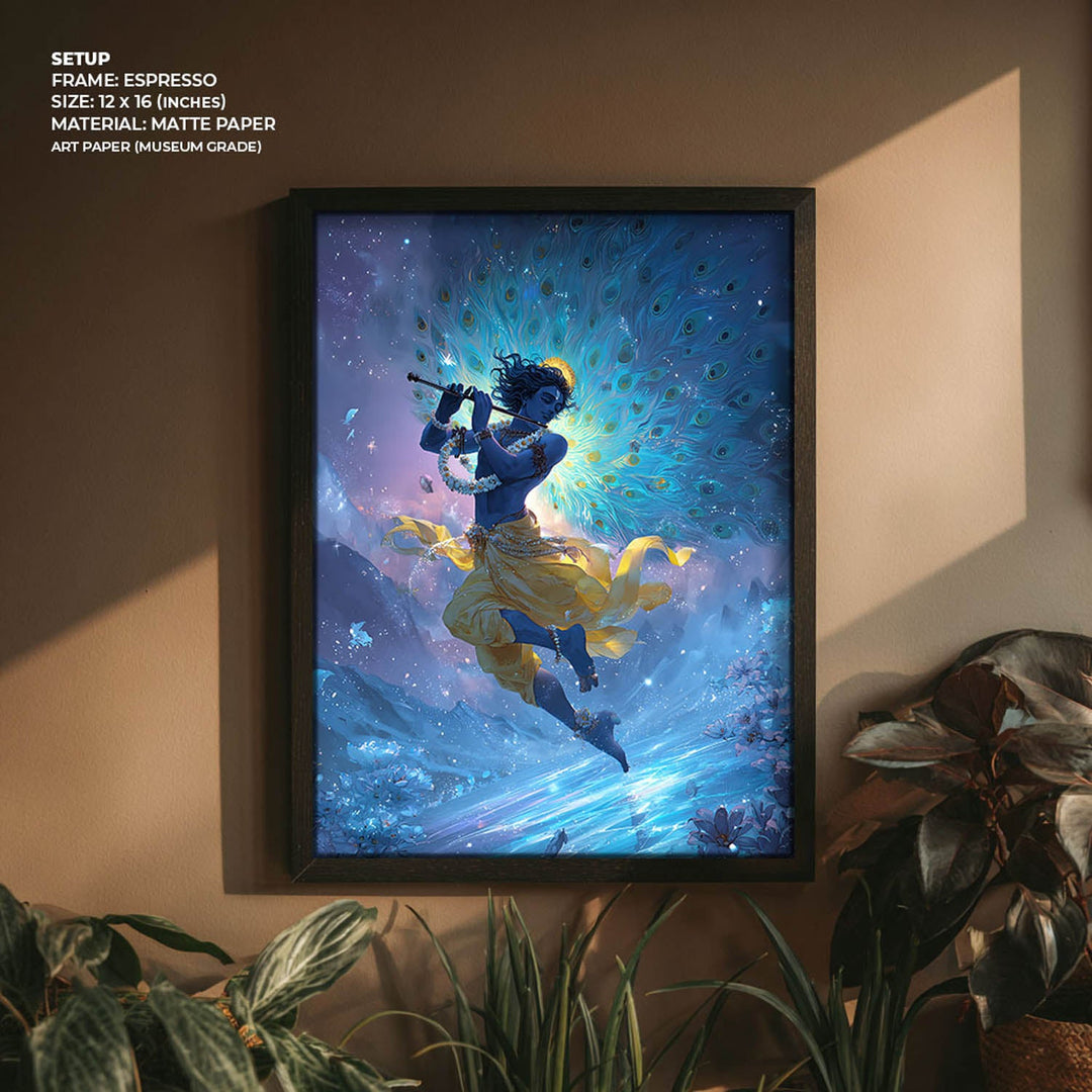 Celestial Krishna Painting – Flute Wall Art