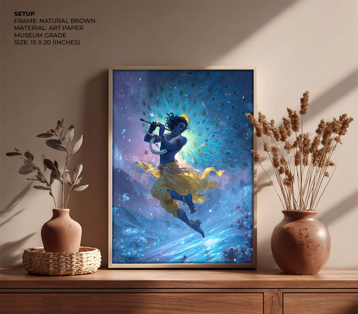 Celestial Krishna Painting – Flute Wall Art