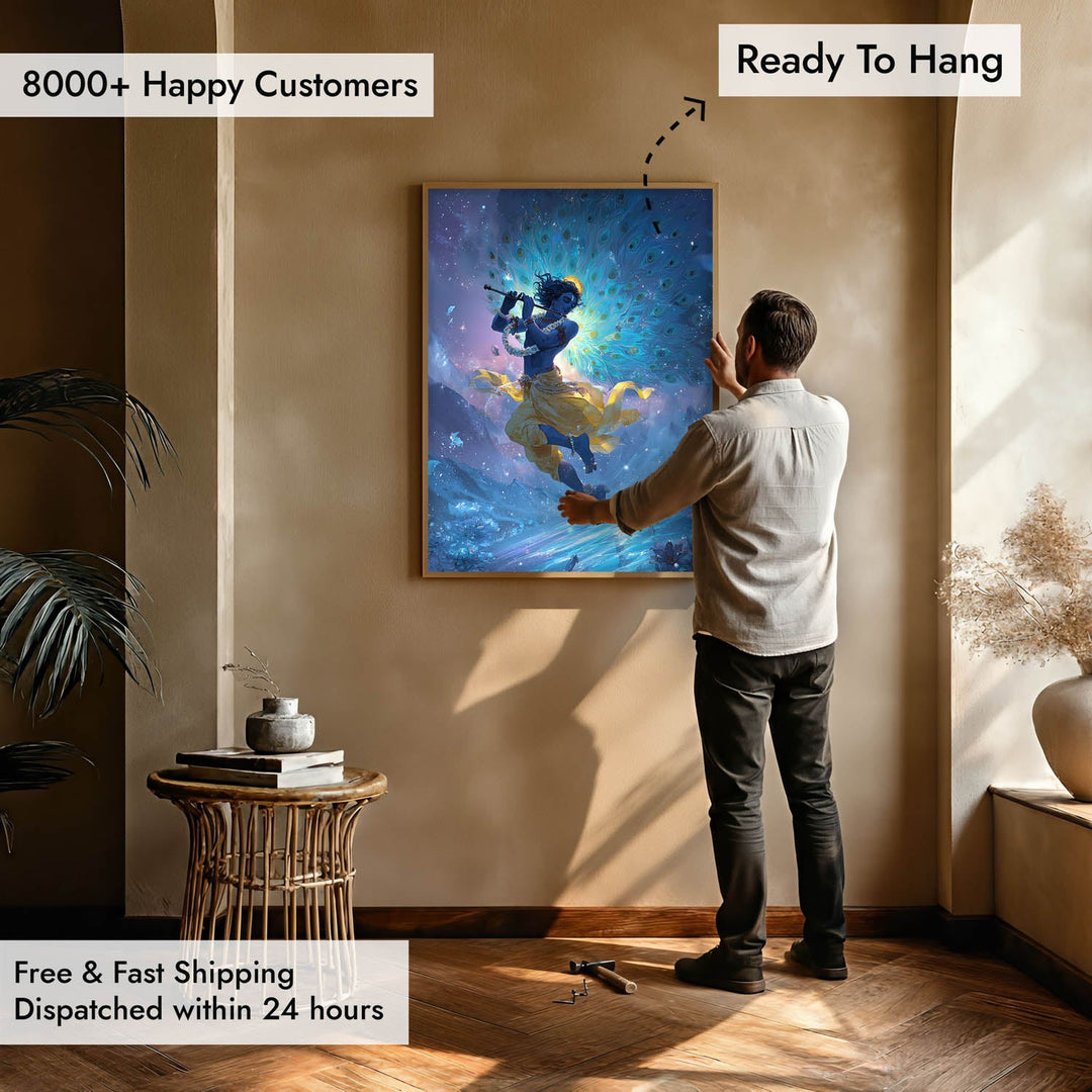 Celestial Krishna Painting – Flute Wall Art