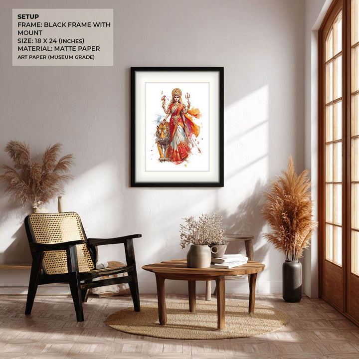 Durga with Tiger Painting – Divine Shakti Wall Art