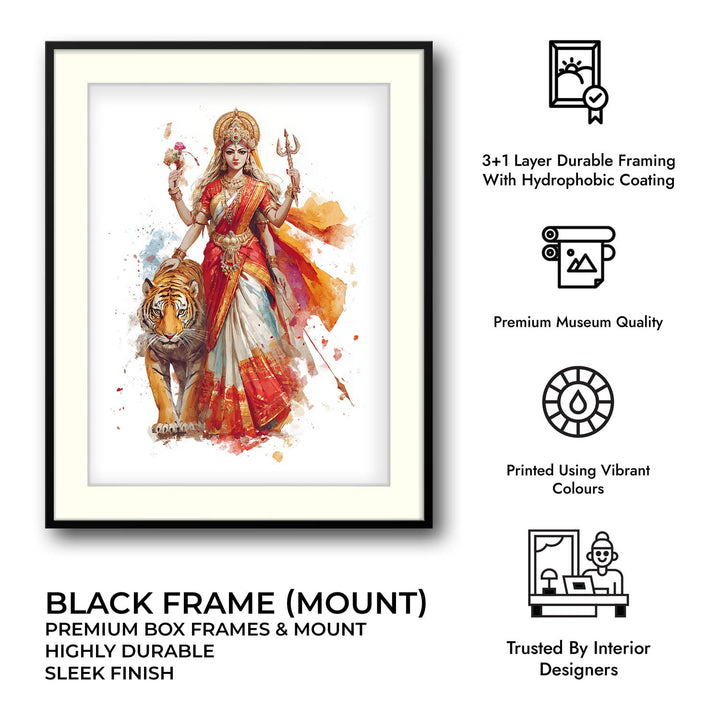 Durga with Tiger Painting – Divine Shakti Wall Art