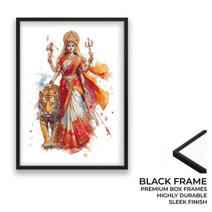 Durga with Tiger Painting – Divine Shakti Wall Art