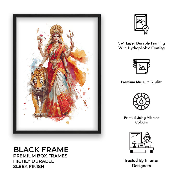 Durga with Tiger Painting – Divine Shakti Wall Art