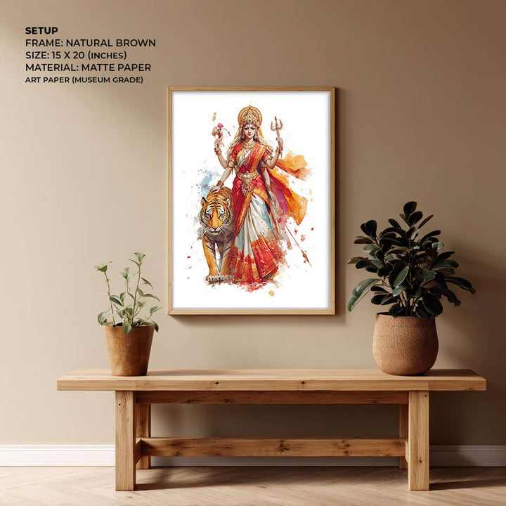 Durga with Tiger Painting – Divine Shakti Wall Art