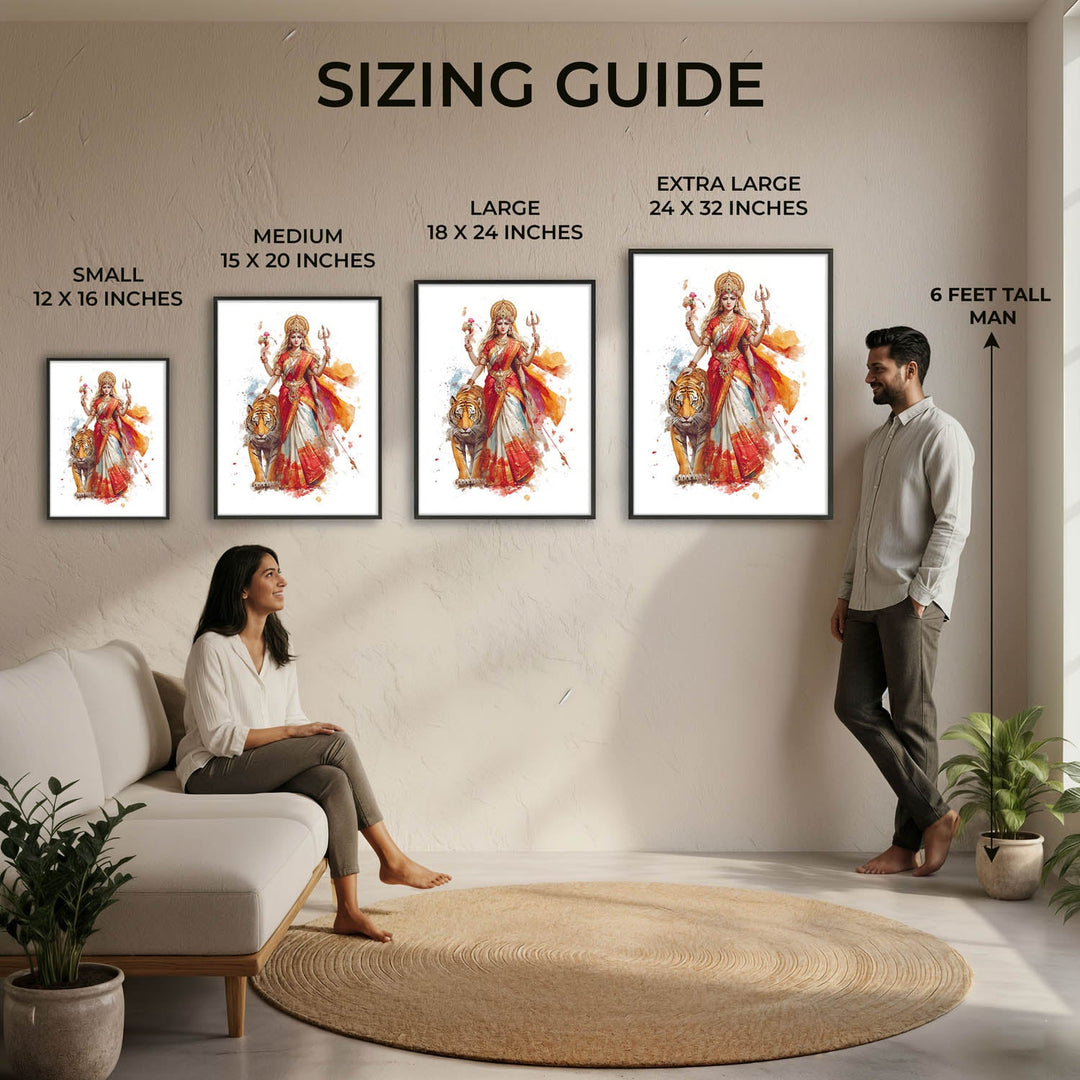 Durga with Tiger Painting – Divine Shakti Wall Art