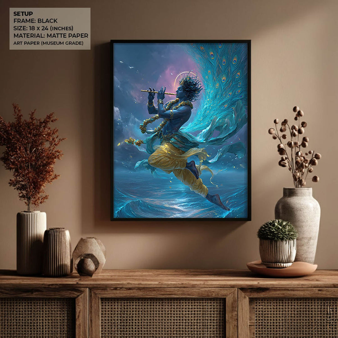 Ethereal Krishna Painting – Flute Wall Art