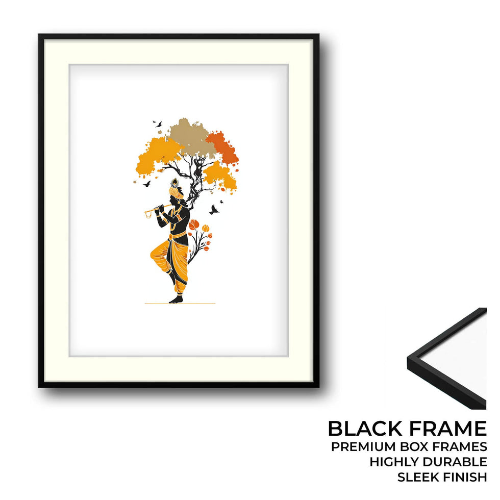Krishna playing flute devotional wall art print