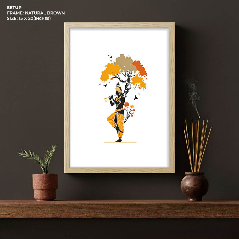 Krishna playing flute devotional wall art print