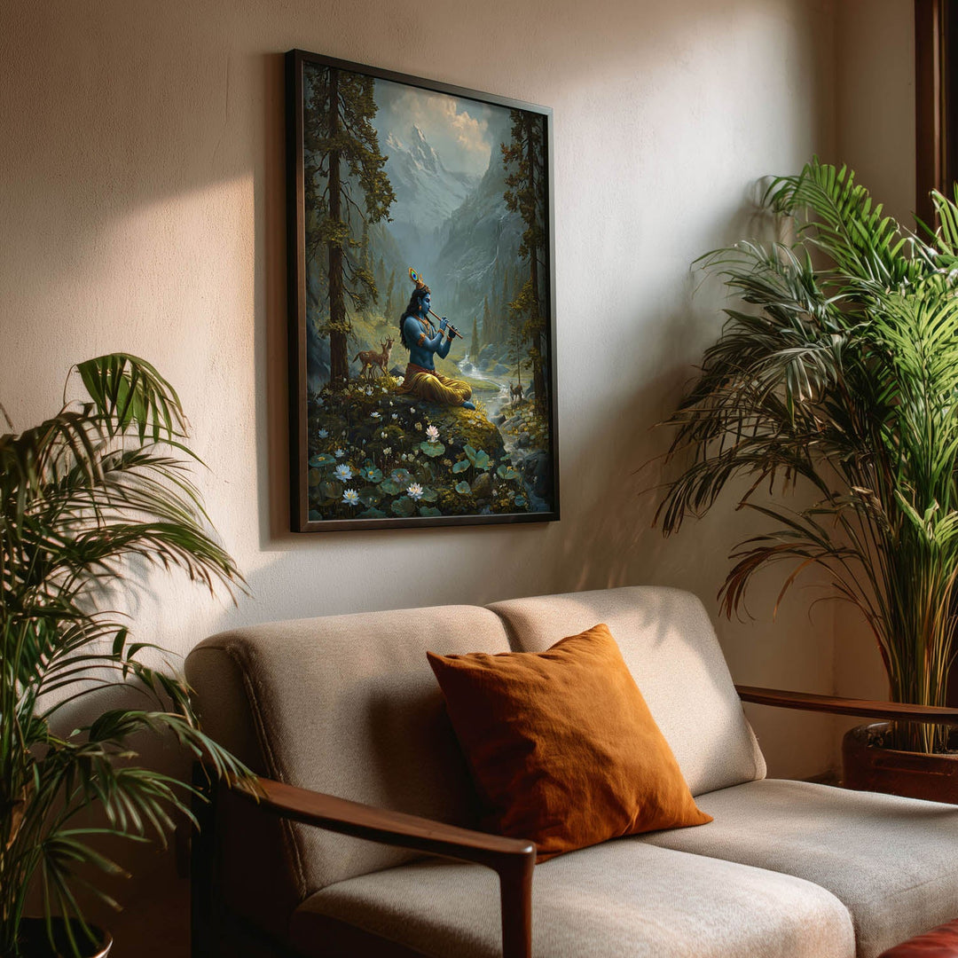 Krishna in the Valley Painting – Divine Flute