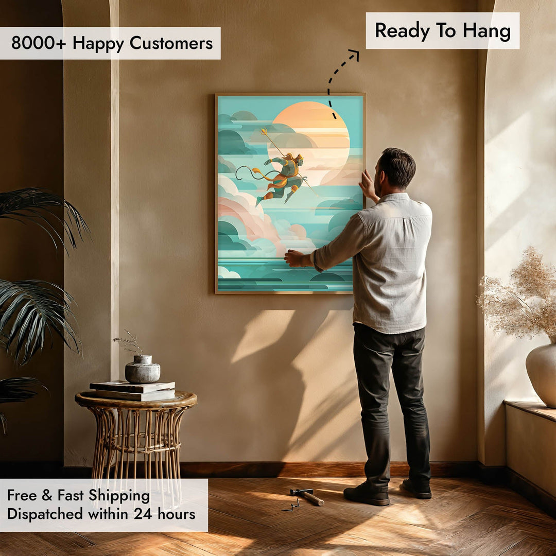 Lord Hanuman Painting – Celestial Leap Wall Art