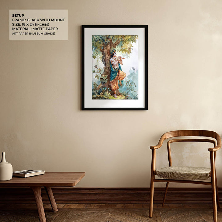 Lord Krishna Flute Painting under Tree – Vastu Wall Art