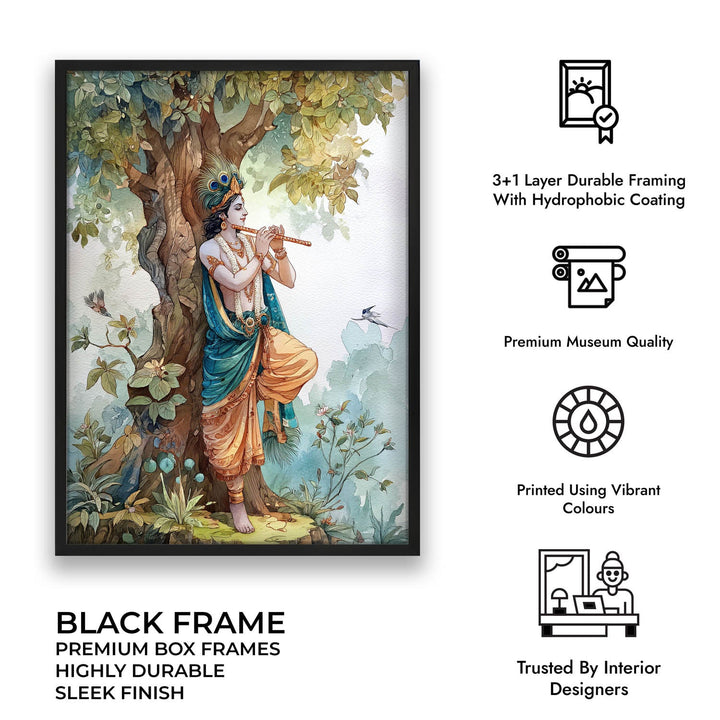 Lord Krishna Flute Painting under Tree – Vastu Wall Art