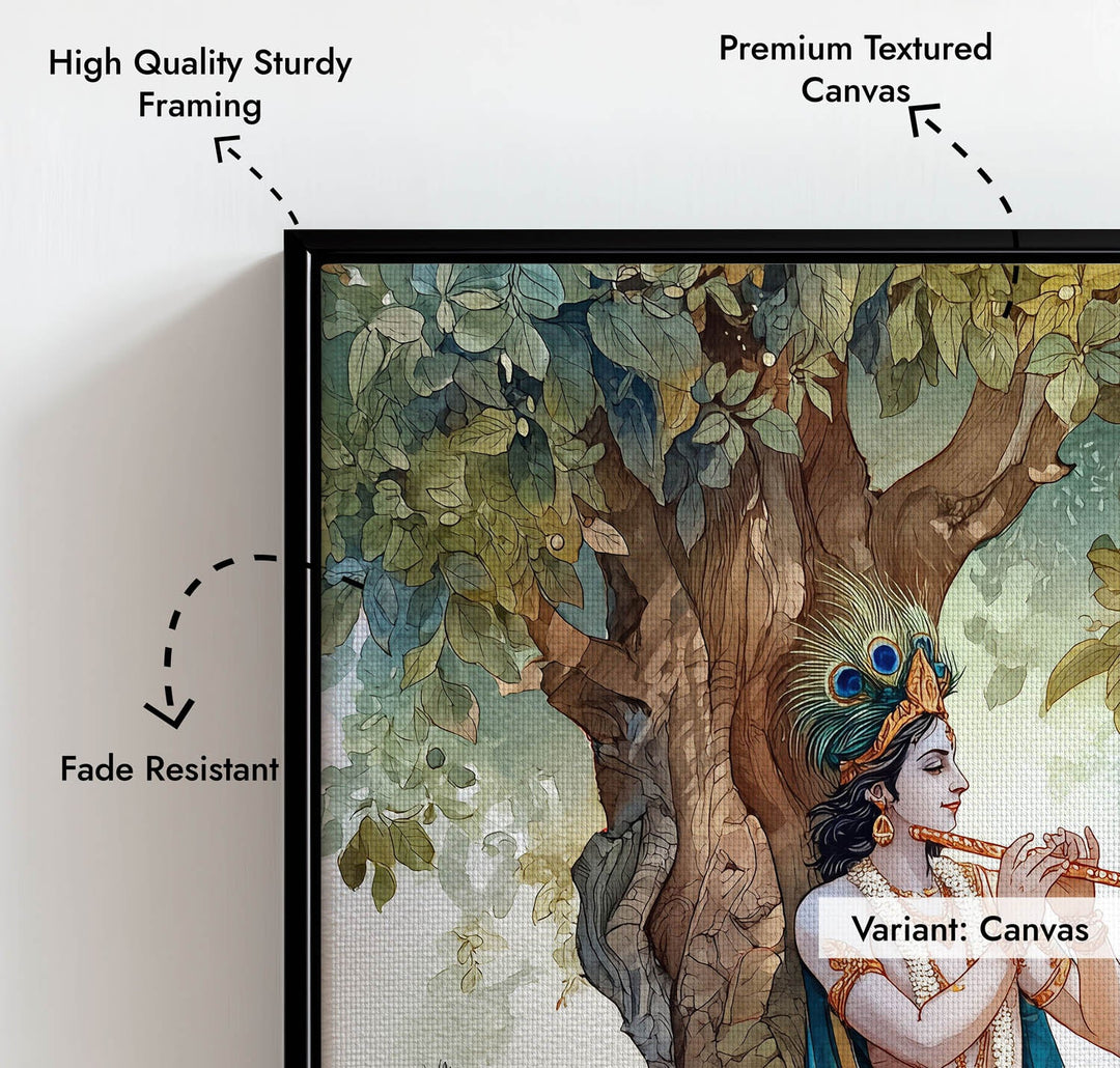 Lord Krishna Flute Painting under Tree – Vastu Wall Art