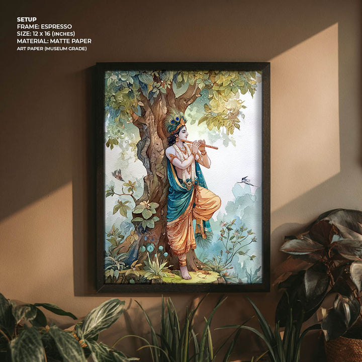 Lord Krishna Flute Painting under Tree – Vastu Wall Art