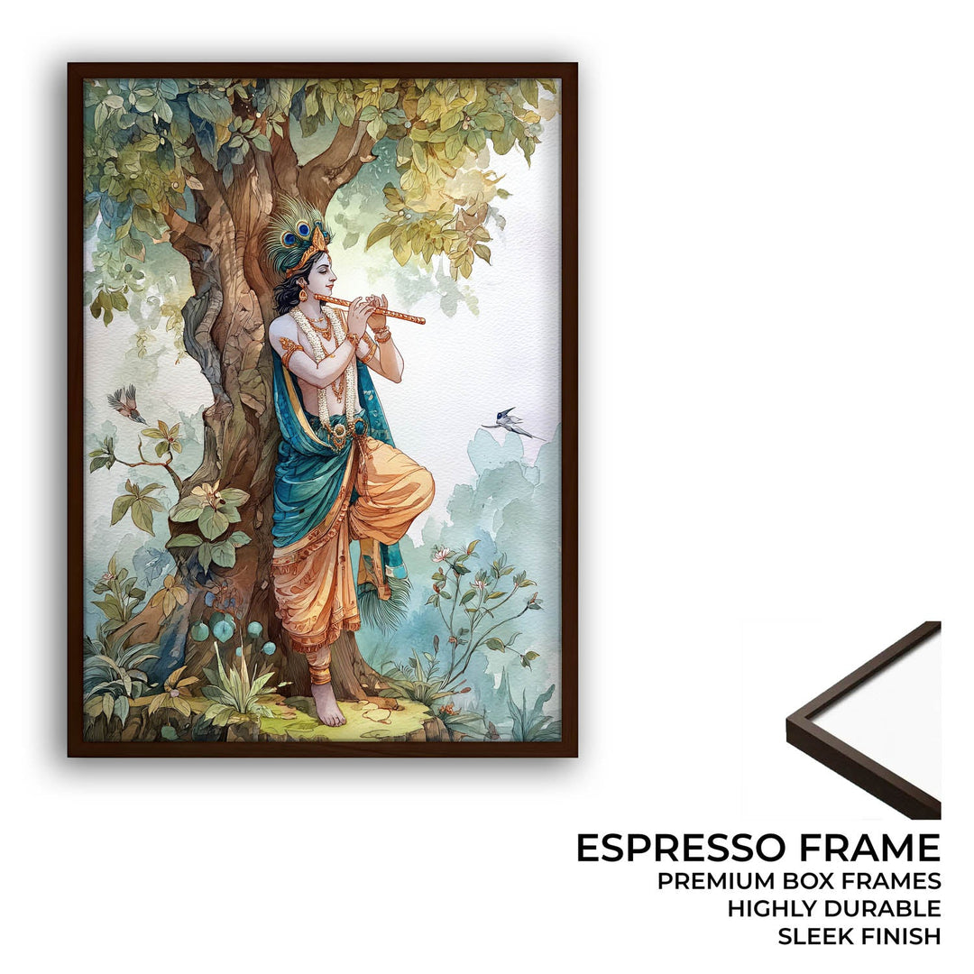 Lord Krishna Flute Painting under Tree – Vastu Wall Art