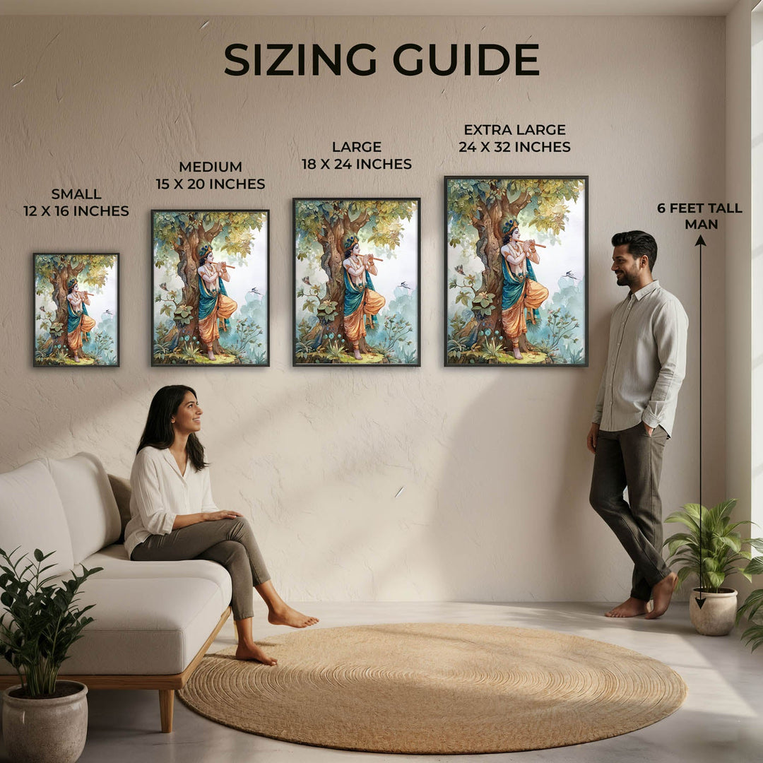 Lord Krishna Flute Painting under Tree – Vastu Wall Art