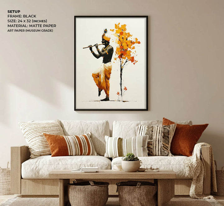Lord Krishna Flute Painting with Tree – Vastu Wall Art