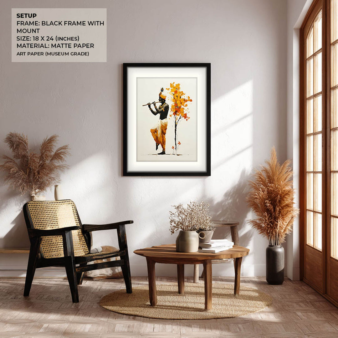 Lord Krishna Flute Painting with Tree – Vastu Wall Art