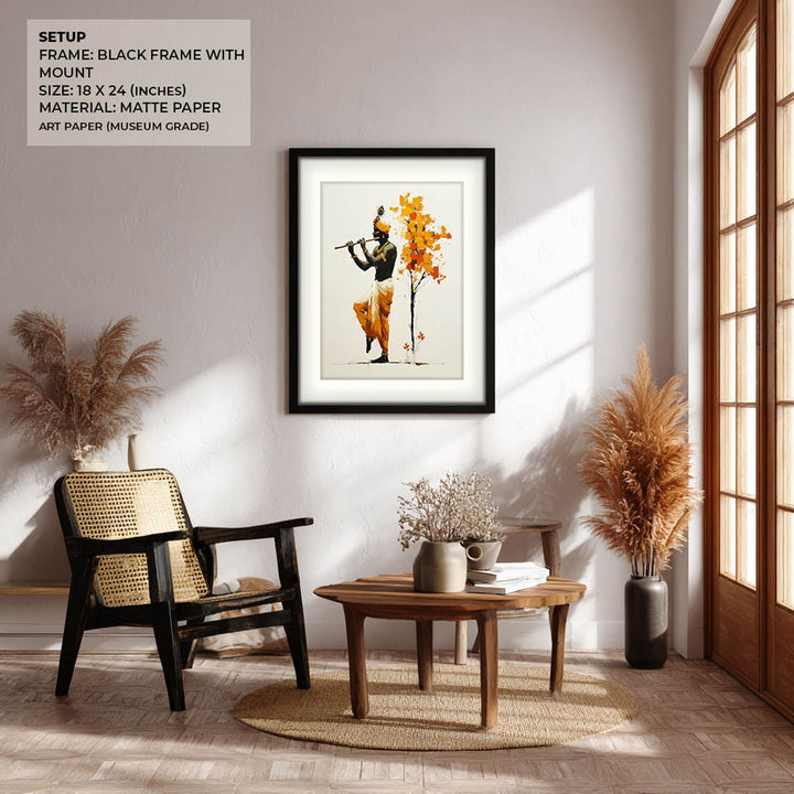 Lord Krishna Flute Painting with Tree – Vastu Wall Art