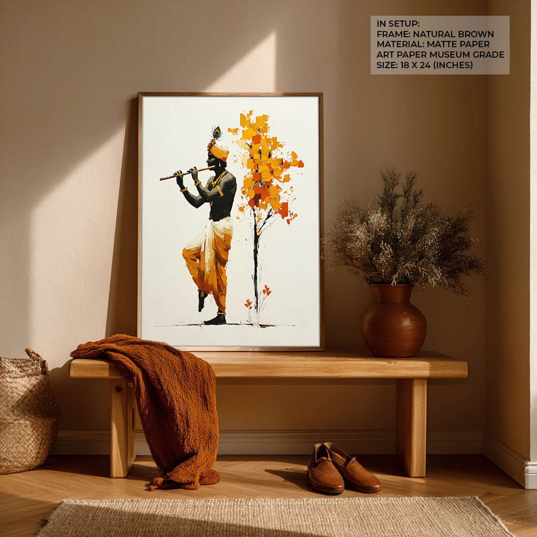 Lord Krishna Flute Painting with Tree – Vastu Wall Art