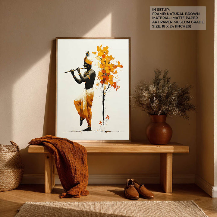 Lord Krishna Flute Painting with Tree – Vastu Wall Art