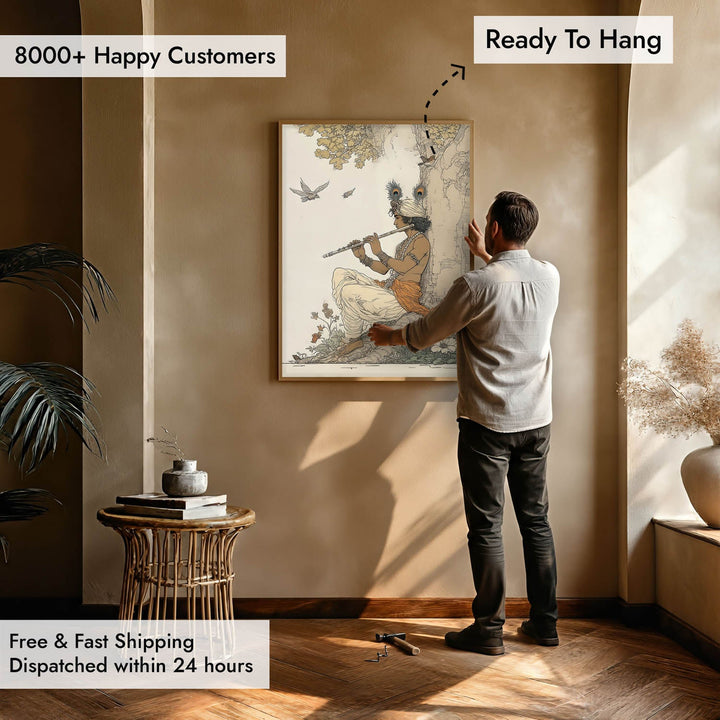 Lord Krishna Playing Flute Painting – Vastu Wall Art