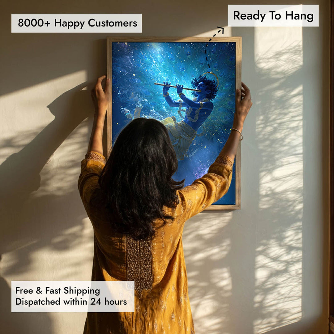 Mystic Krishna Painting – Flute Wall Art