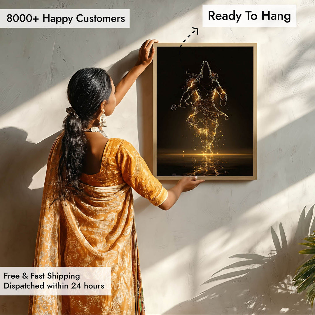 Radiant Mahadev – Golden Silhouette Shiva Wall Art