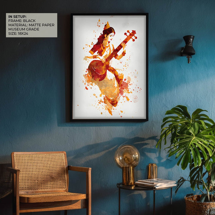 Veena Saraswati Painting – Goddess of Wisdom Wall Art