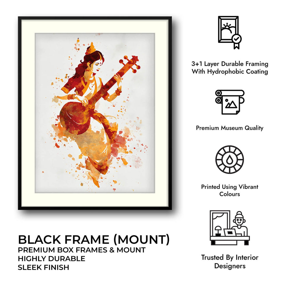 Veena Saraswati Painting – Goddess of Wisdom Wall Art