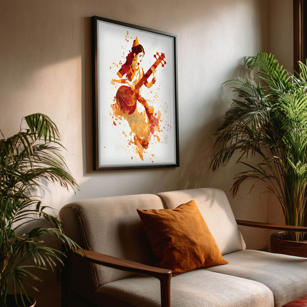 Veena Saraswati Painting – Goddess of Wisdom Wall Art
