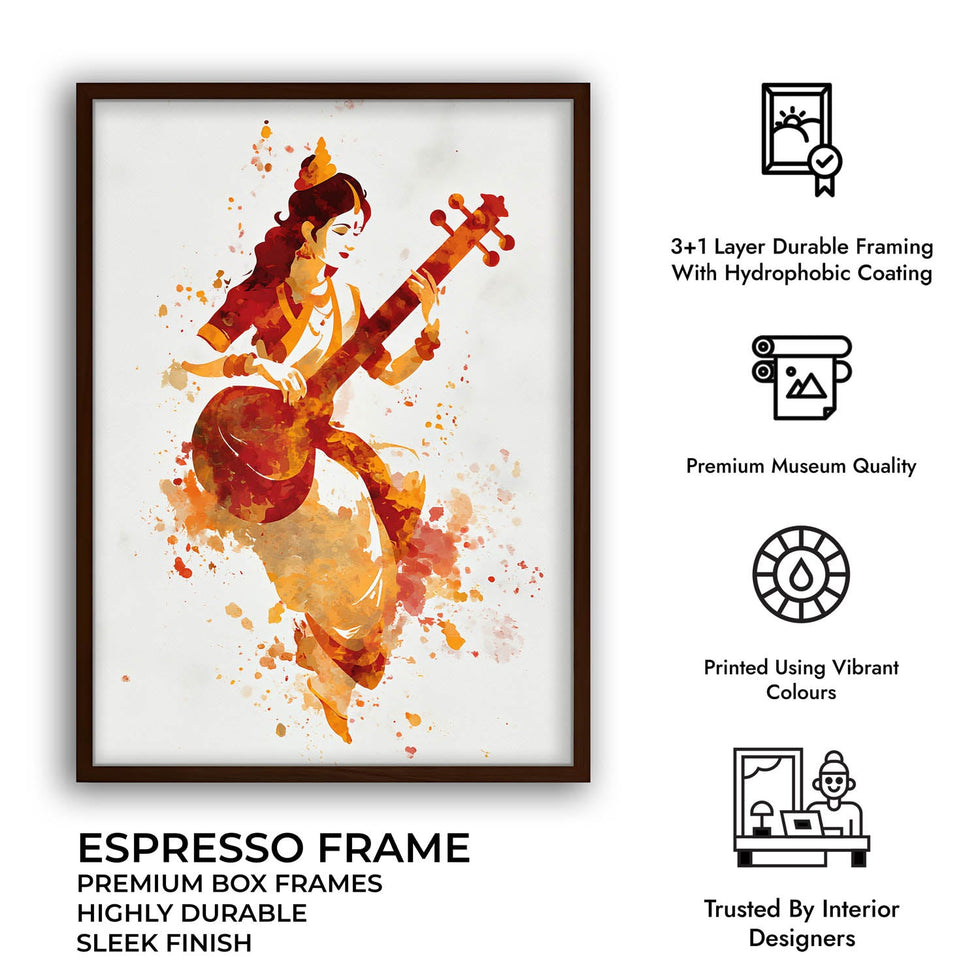 Veena Saraswati Painting – Goddess of Wisdom Wall Art