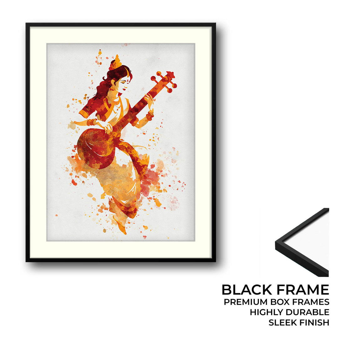 Veena Saraswati Painting – Goddess of Wisdom Wall Art