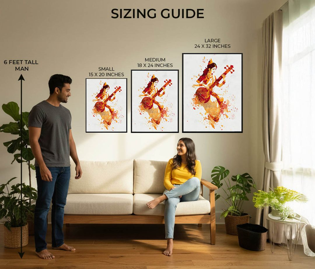 Veena Saraswati Painting – Goddess of Wisdom Wall Art