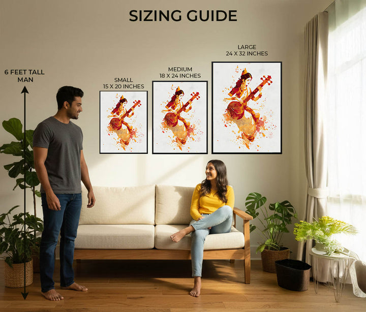 Veena Saraswati Painting – Goddess of Wisdom Wall Art