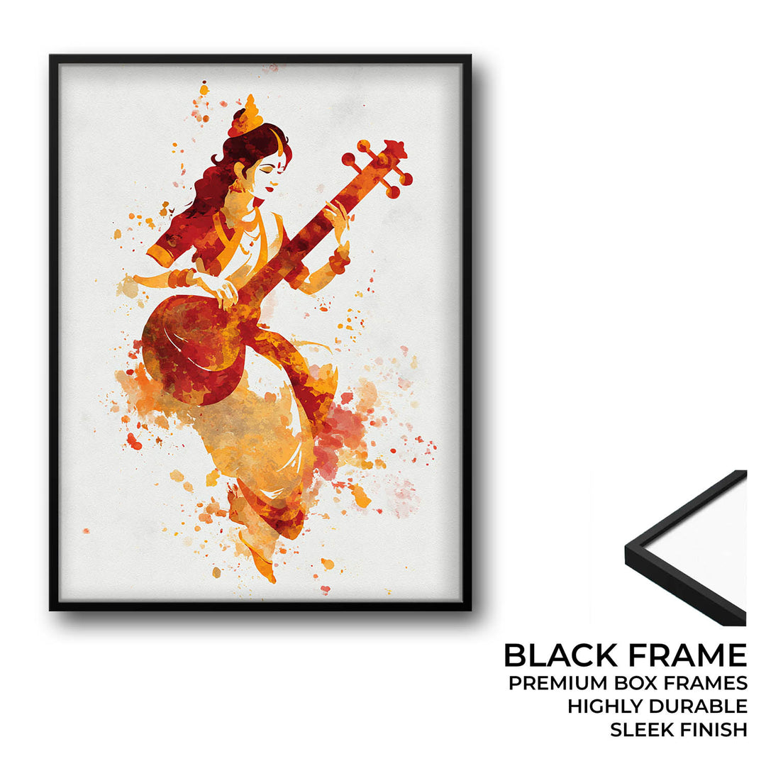 Veena Saraswati Painting – Goddess of Wisdom Wall Art