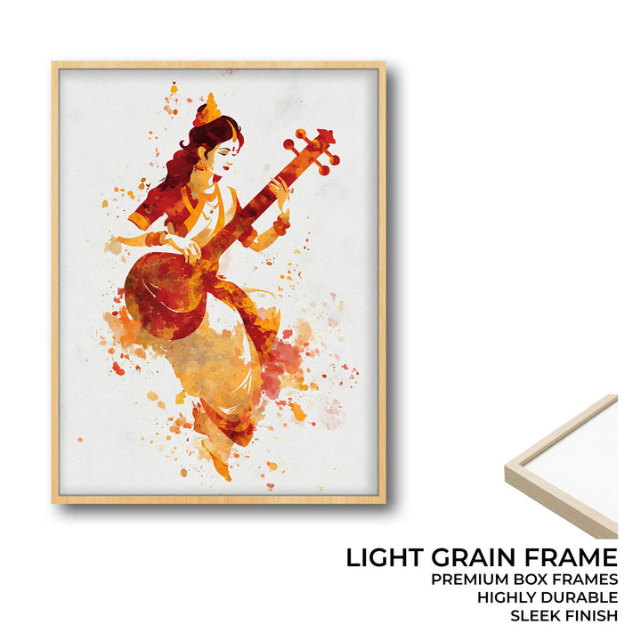 Veena Saraswati Painting – Goddess of Wisdom Wall Art