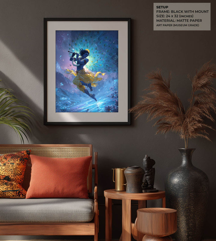 Celestial Krishna Painting – Flute Wall Art