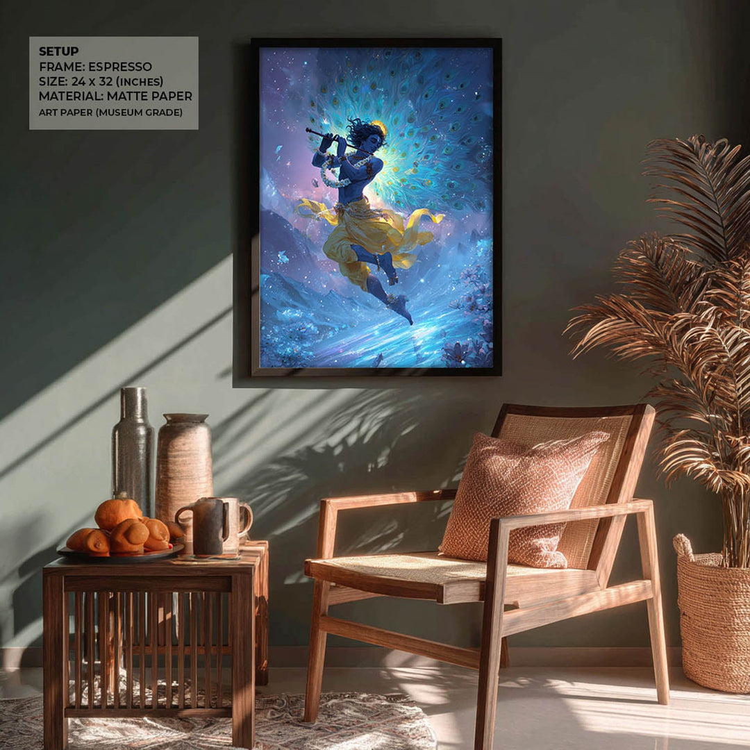 Celestial Krishna Painting – Flute Wall Art