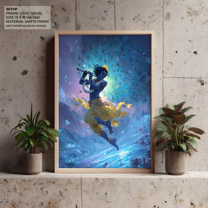Celestial Krishna Painting – Flute Wall Art
